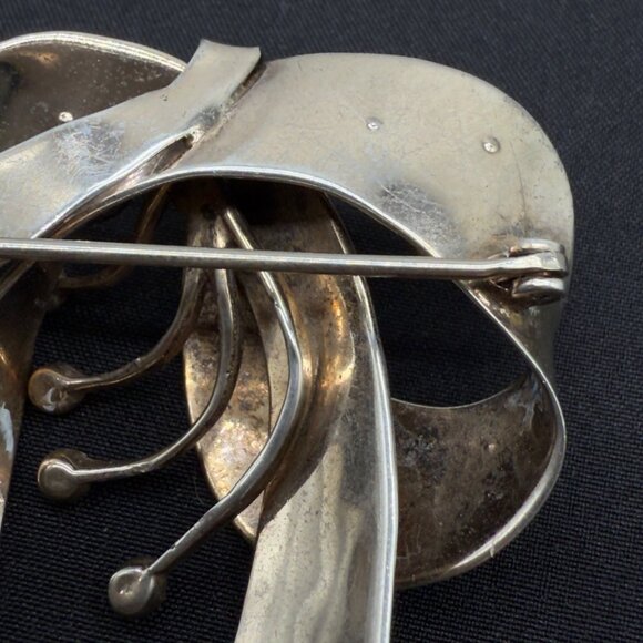 Vtg Sterling Silver Castlecliff Statement Bow Ribbon Brooch Pin Rhinestone NOTE - Picture 5 of 12